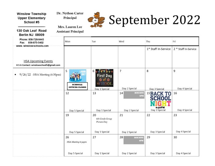SEPTEMBER 2022 CALENDAR OF EVENTS News And Announcements